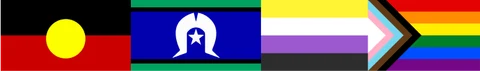 Aboriginal, Torres Strait Islander, non-binary and Progress Pride flags